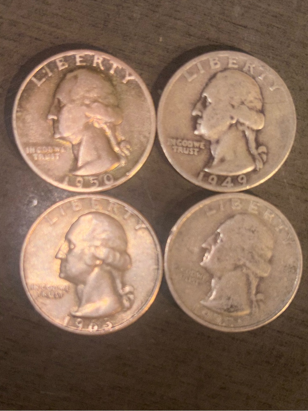 Vintage US Washington Quarters - Set of 4